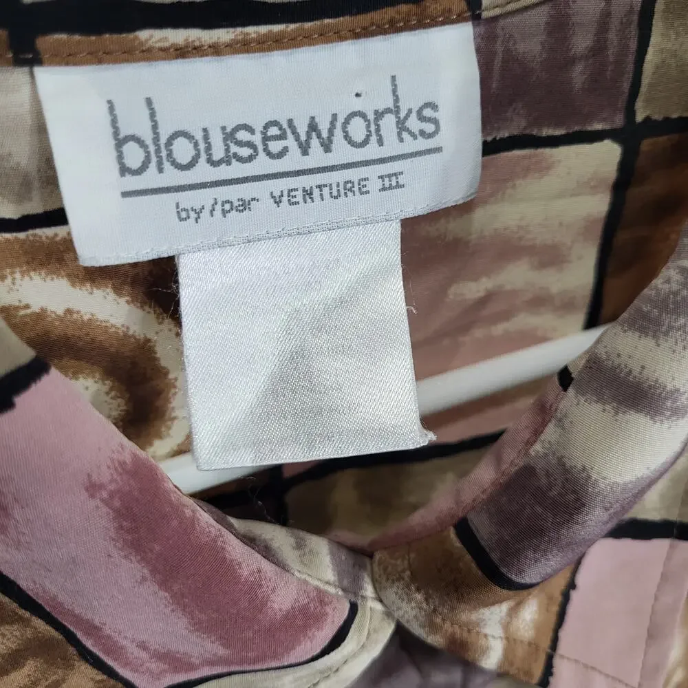 Blouseworks Blouse Shirt Womens XL Geometric Window pane Long Sleeve Button Down - Picture 3 of 12